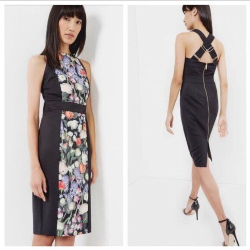 TED BAKER Akva Kensington Black Floral Print Midi Dress 2